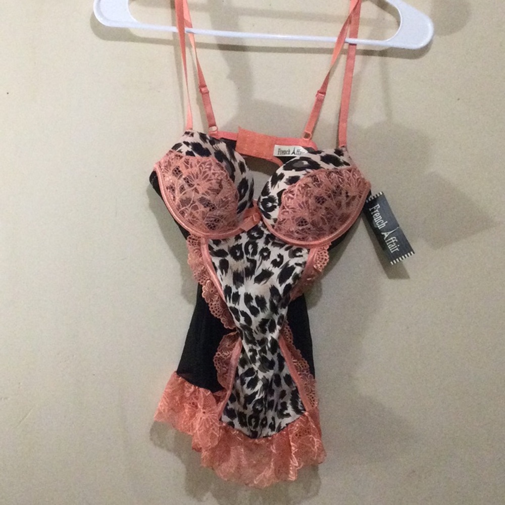 Orange and Black Chemise with Leopard Print and Lace